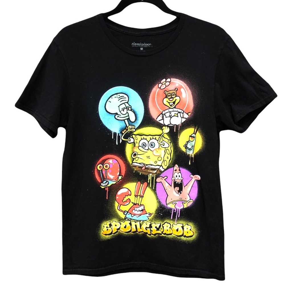 Nickelodeon Medium Graphic Tee Shirt Sponge Bob Black Cast Neon Bright